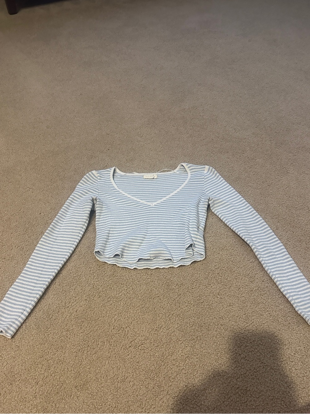 La Hearts Light Blue & White Striped Long-Sleeve Crop Top